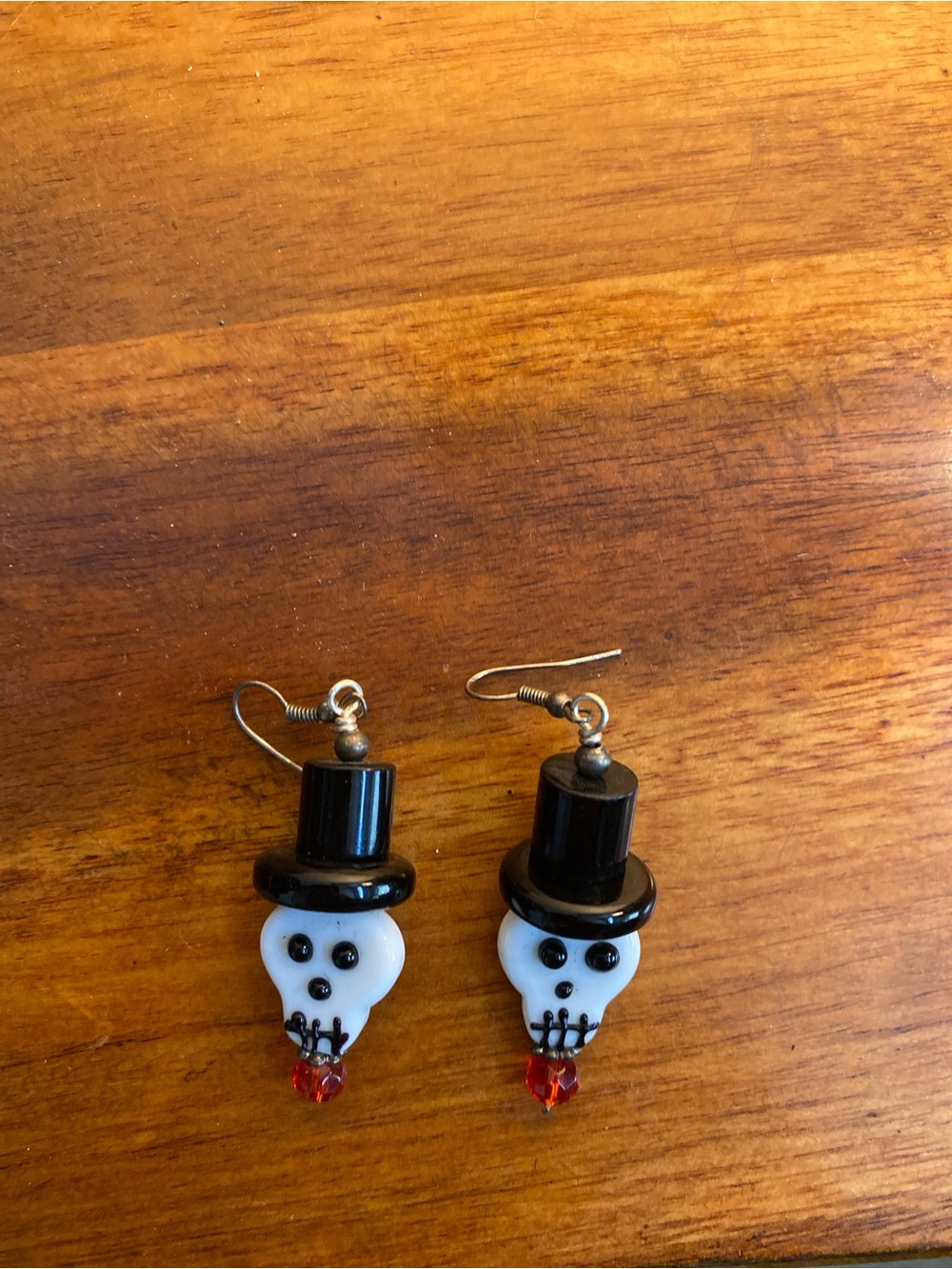 INC International Concepts Black Hat Skull Dangle Earrings with Red Bead